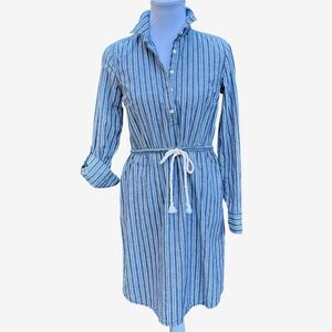 Tommy Hilfiger womens shirt dress S blue white long sleeves rope belt